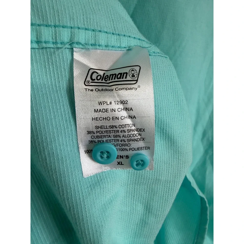 Coleman Mens XL Turquoise Short Sleeve Fishing Shirt Button Down Utility Vent - Picture 10 of 11